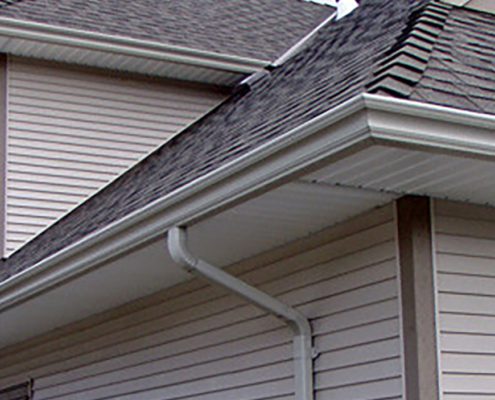 close up of newly installed seamless gutters - Rain Master Seamless Gutters