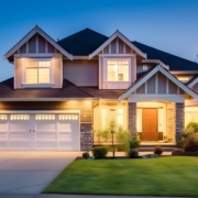 house with a white garage door with black accents - Rain Master seamless gutter installation near Brooklyn Center