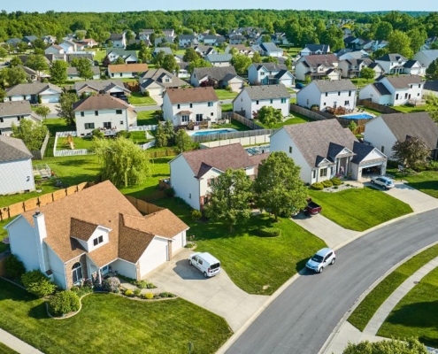 multi colored townhouses - Rain Master seamless gutter replacement