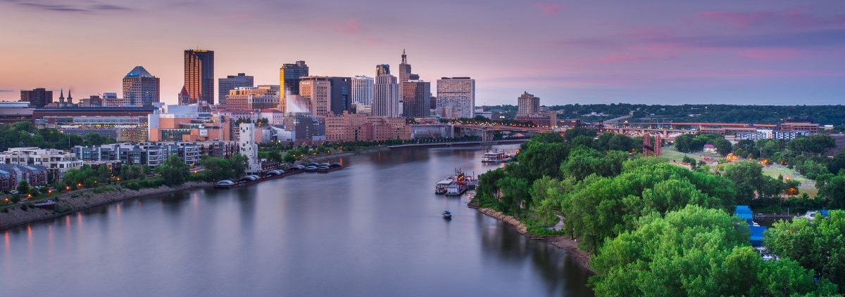 aerial view of the Minneapolis skyline - Rain Master gutter system